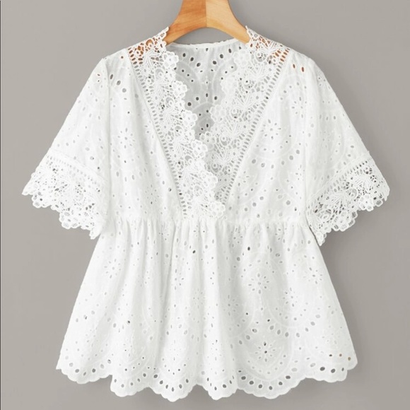Eyelet Peplum Blouse - Picture 1 of 4